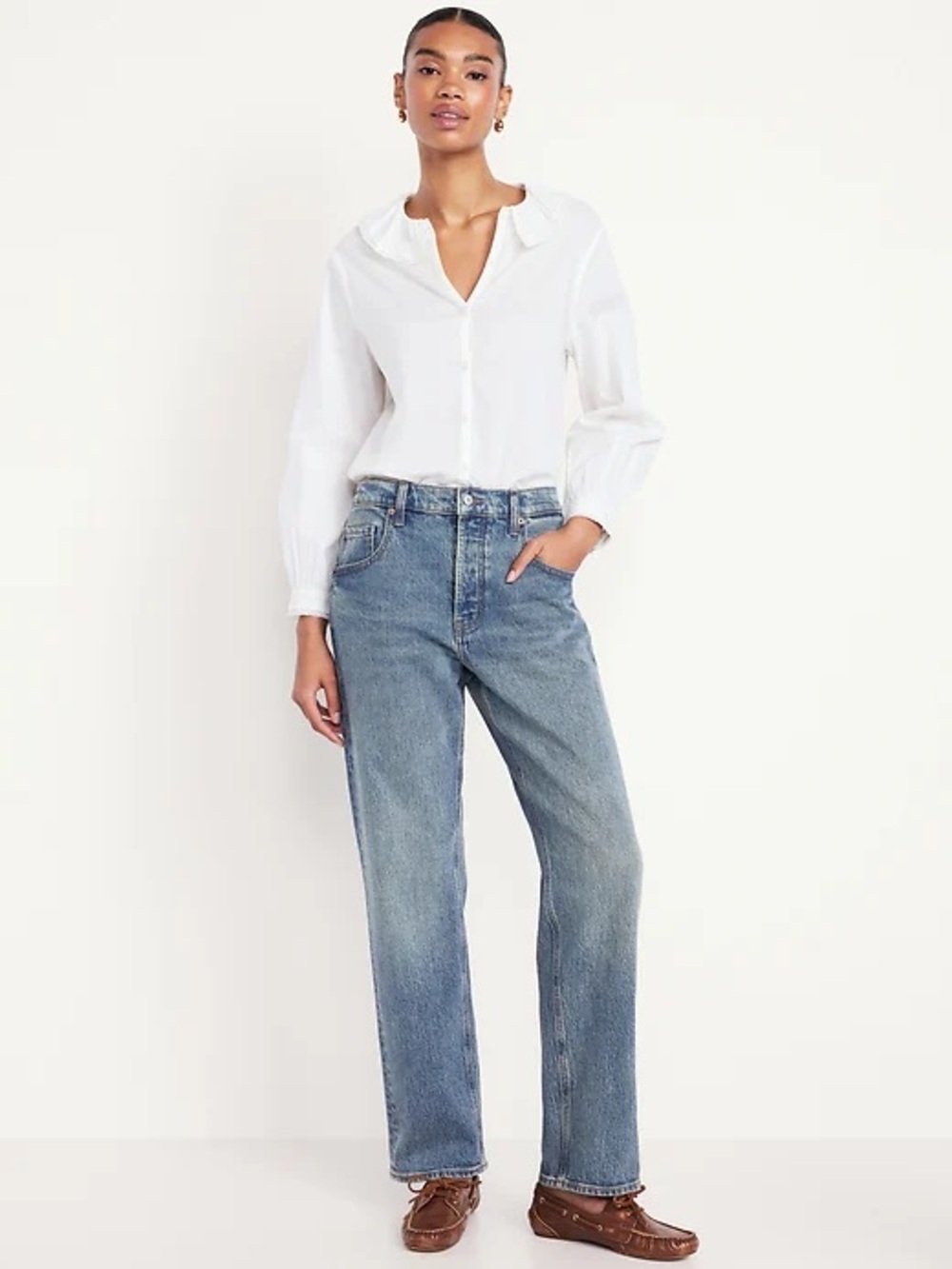 Old Navy Slouchy Straight Mid Rise Jeans Button Fly Light Wash Loose Womens sz 8